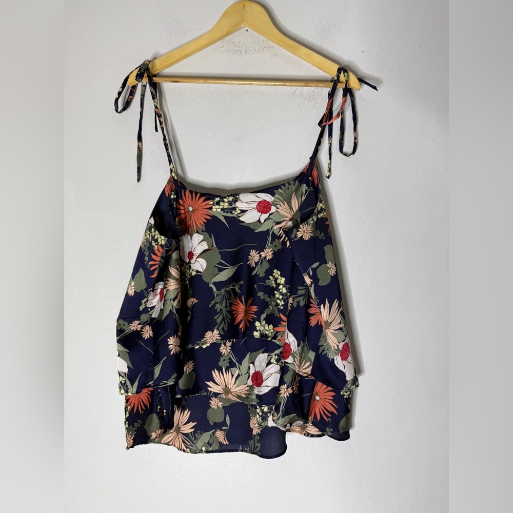 Banana Republic Navy Floral‎ Tie Shoulder Camisole Ruffle Hem Top XL